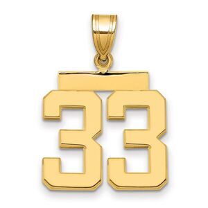 14k Yellow Gold, Athletic Collection Medium Polished Number 33 Pendant